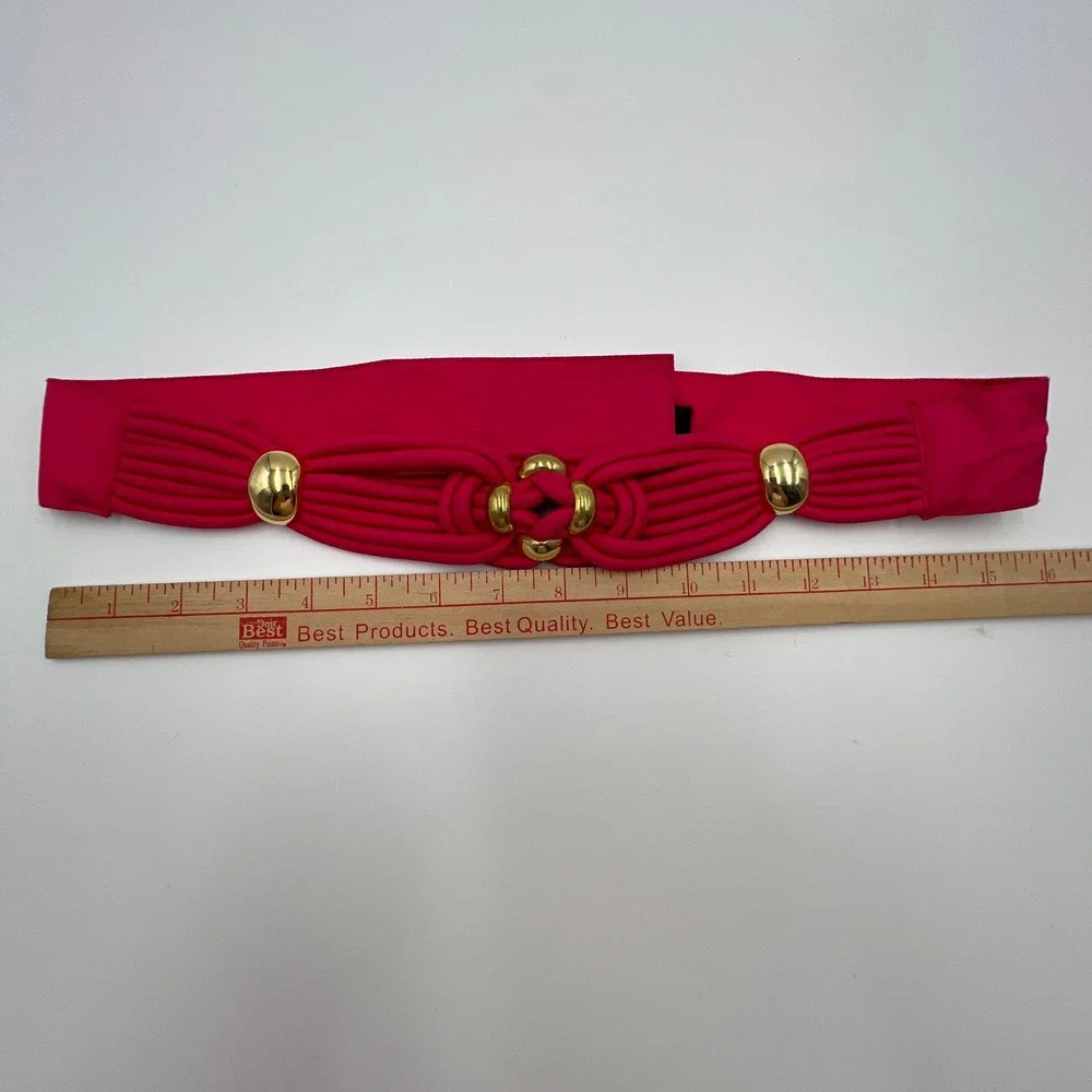 Retro Pink Wide Waist Statement Belt Gold Hardware Knotted Braided Cord Coquette